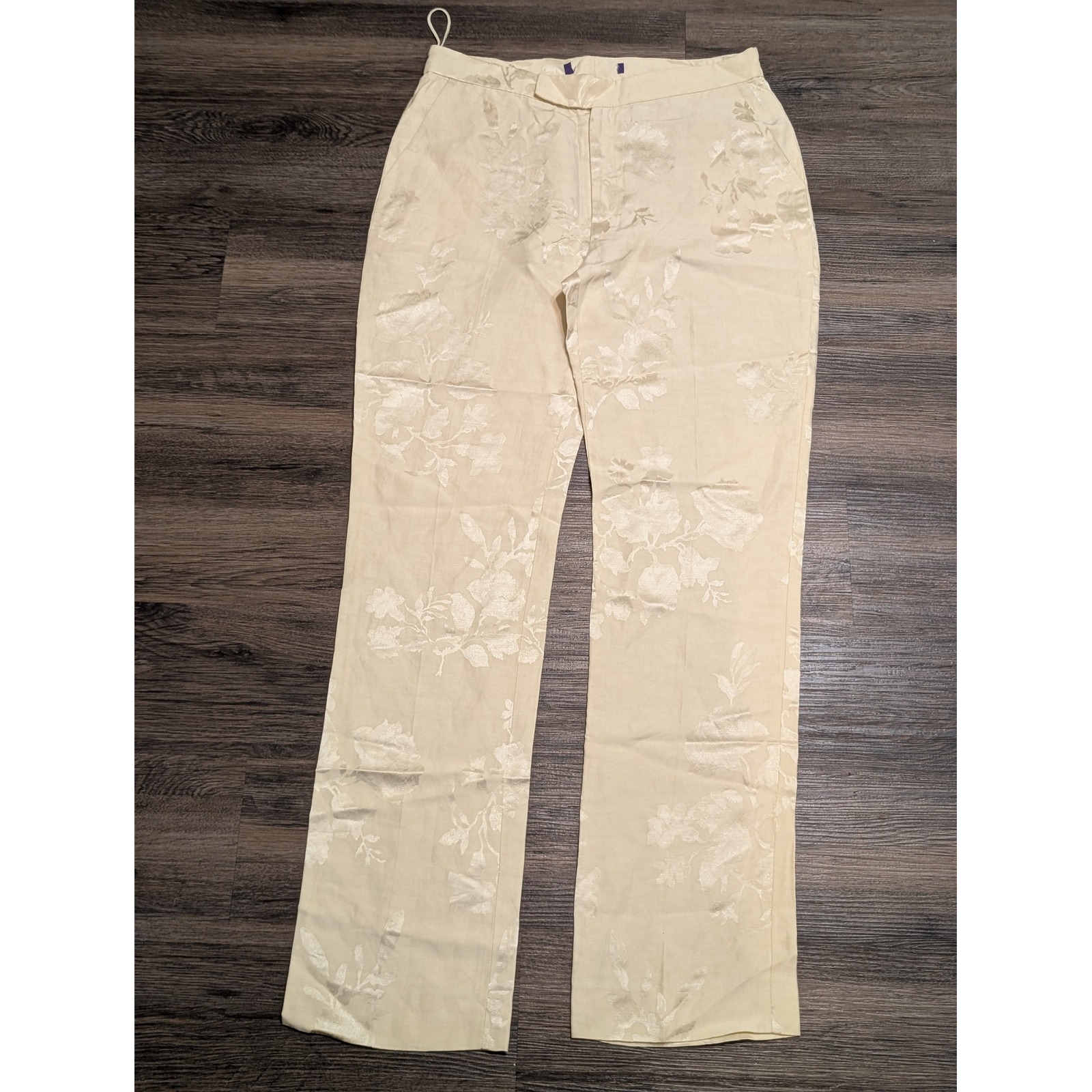 Ralph Lauren Purple Label Seth Floral Jacquard Linen Pants Cream 32x31.5